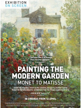 Filmaffisch med en klassisk målning av en trädgård