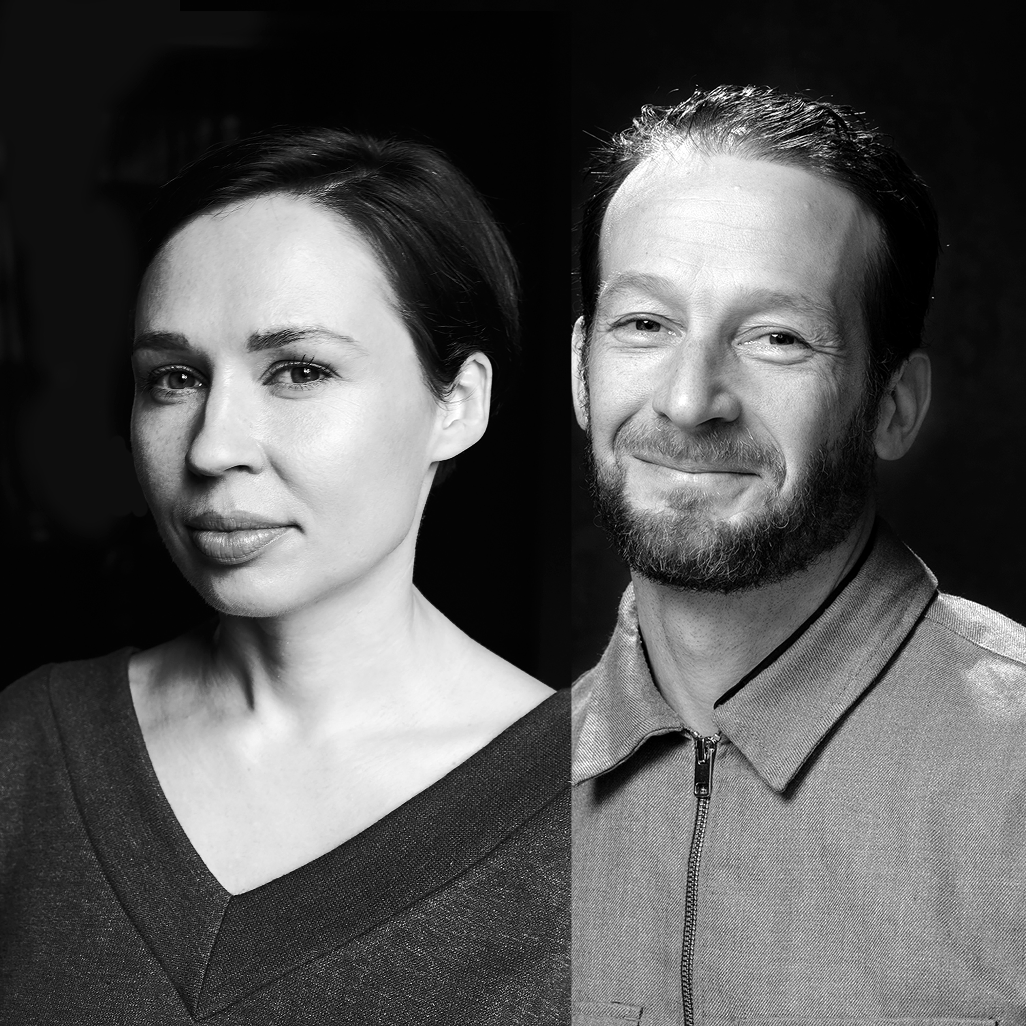 Porträtt av en skäggig man i 40-årsåldern i skjorta och en kvinna i 30–40-årsåldern med kort mörkt hår i topp.