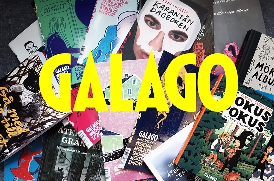 En samling seriealbum samt texten Galago. 