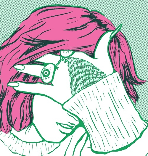 En illustration av en person med rosa hår, som håller sin hand över sitt ansikte. 