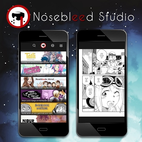 Två mobilskärmar med olika mangaserier på. 