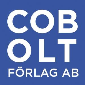 Texten Cobolt Förlag AB i vitt mot en blå bakgrund. 