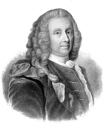 Ett svartvitt porträtt på dramatikern Ludvig Holberg. 