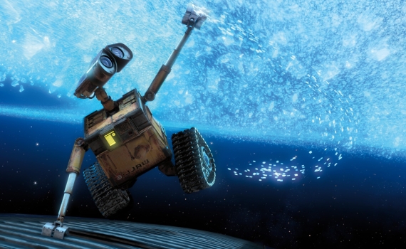 WALL-E svävar och rör vid något som liknar stjärnor.