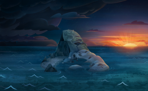 En solnedgång och en ö i havet