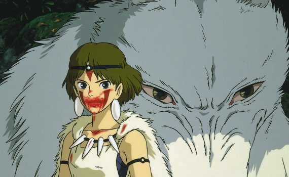 Animerad bild av en flicka och en stor vit varg.
