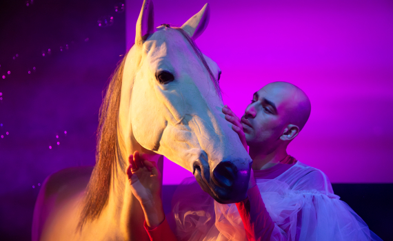 Skådespelare som kramar om en häst i en dröm.