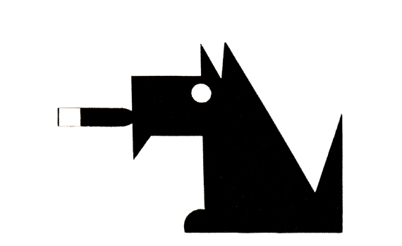 En svartvit illustration föreställandes en hund som röker