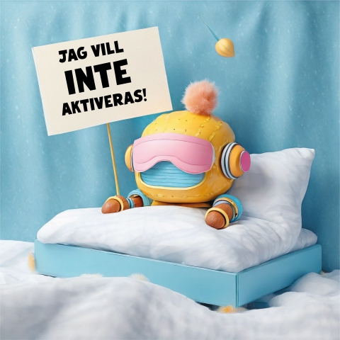 En animerad figur ligger i en säng och tar det lugnt. 