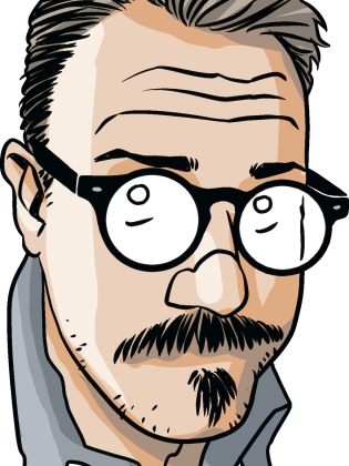 Ett illustrerat självporträtt av illustratören Ola Skogäng. 