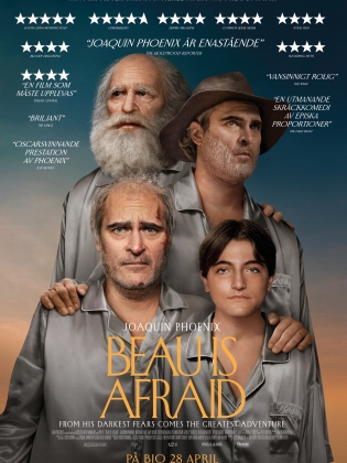 Affisch för filmen Beau is afraid. Fyra personer står uppradade i likadana gråa skjortor.
