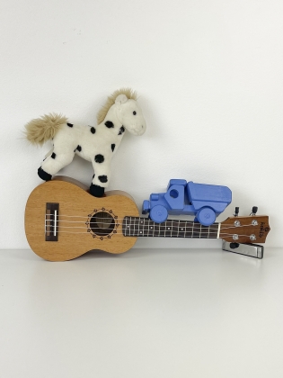 En ukulele, en tyghäst och en leksaksbil. 