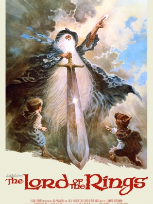 Filmaffisch med en animerad trollkarl som håller i ett svärd