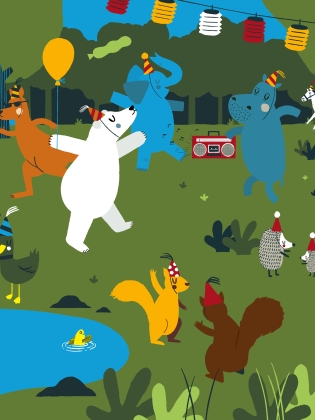 Jazzoo-Festen djuren dansar i skogen