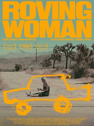 Filmaffisch där en kvinna sitter i en tecknad bil