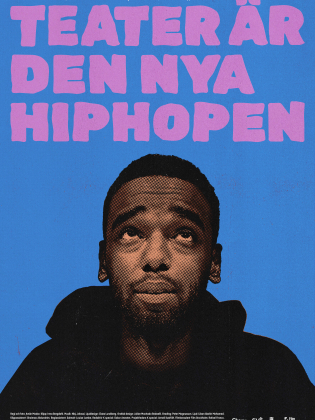 Filmaffisch med en man som tittar uppåt mot en rosa text.
