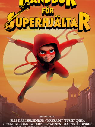 Animation av ett barn i röd mask som hoppar i luften.