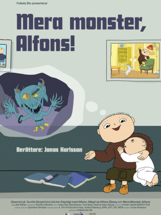 Animation med två barn som sitter i en soffa med ett monster.