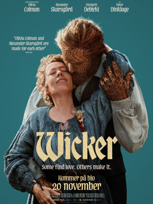 Affisch till filmen Wicker: Olivia Coleman kramar om Alexander Skarsgård gjord av väv.